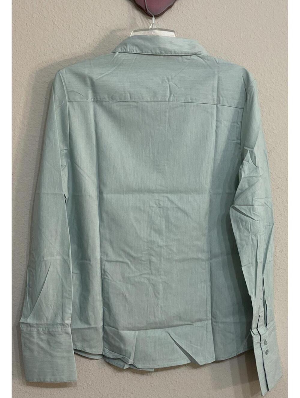 Doublju Women’s XL Mint Green Button-Up Collared Long-Sleeved Blouse NWT! A3002 - Picture 3 of 4